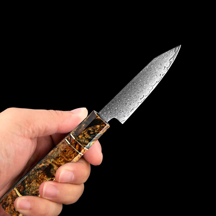 Xituo Damaskus Schälmesser aus Damaststahl mit achteckigem Holzgriff in Mehrfarben, 3,5 Zoll - Bild 4