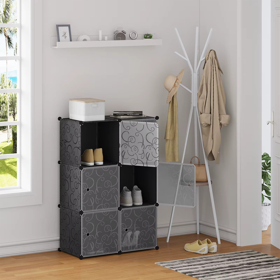 WOLTU DIY Schuhschrank aus stapelbaren Plastikboxen mit Türen, 6 Boxen, Schwarz/Grau - Bild 3