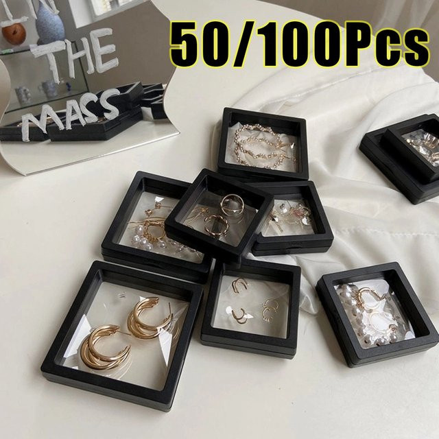 Clearview 100 Stück 3D-Schwimmvitrinen aus Acryl, transparente staubdichte Schmuck-Aufbewahrungsboxen mit elastischer Folie zum Aufhängen - Bild 1