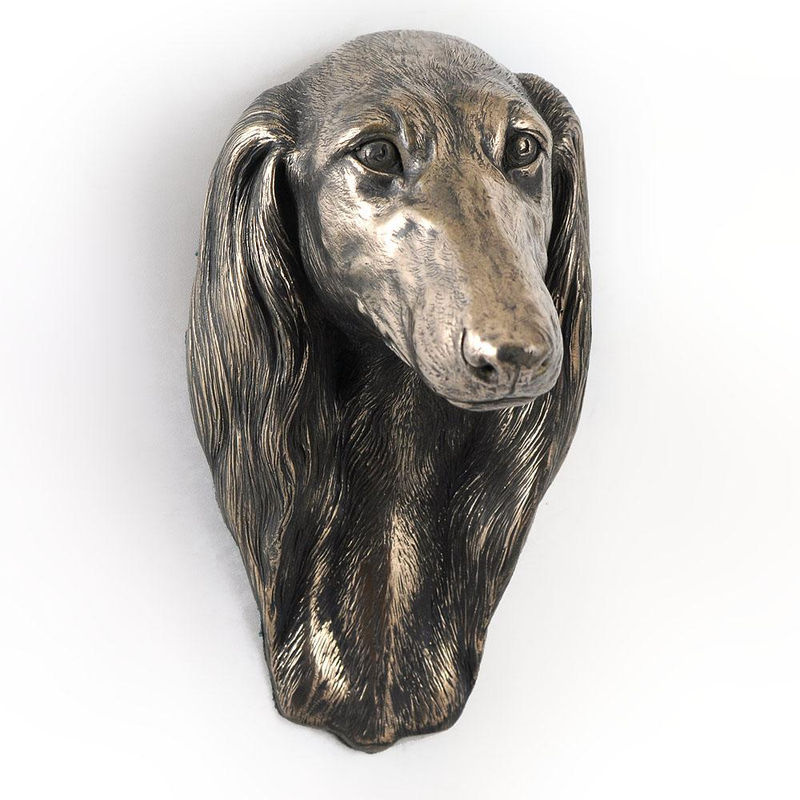 Art-Dog Saluki Hundestatue als hängende Büste in Bronze und Silber aus Kunstharz zur Dekoration - Bild 2