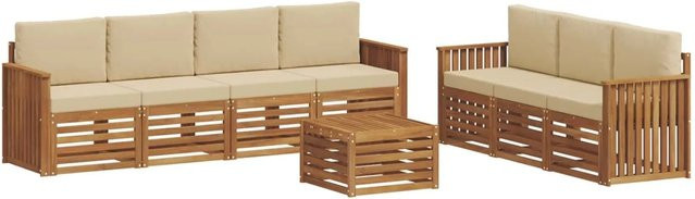 vidaXL Sofagarnitur 8-teilig aus Massivholz Akazie in Natur und Beige mit Tisch und Polstern - Bild 1