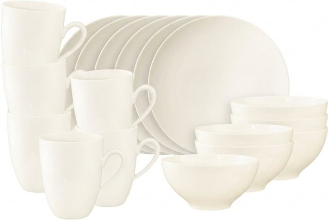Seltmann Weiden Frühstücksservice Savona Fine Diamond aus Porzellan, 18er Set, Beige/Weiß - Bild 1
