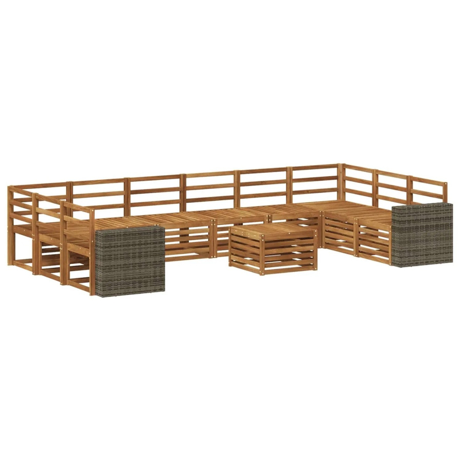 vidaXL Outdoor-Sofagarnitur aus Massivholz Akazie in Natur Braun, 11-teiliges Set im U-Shape mit Latten-Design - Bild 2