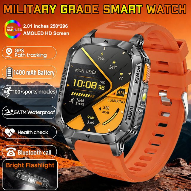 BOXUXING Smartwatch, 2,01 Zoll AMOLED, Schwarz, Silikon, Herren - Bild 1