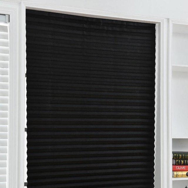 Selbstklebende Plissee-Jalousie für Fenstertüren, halbtransparenter Faltenwurf aus Polyester, Schwarz, Breite: 60 cm, Höhe: 180 cm - Bild 1