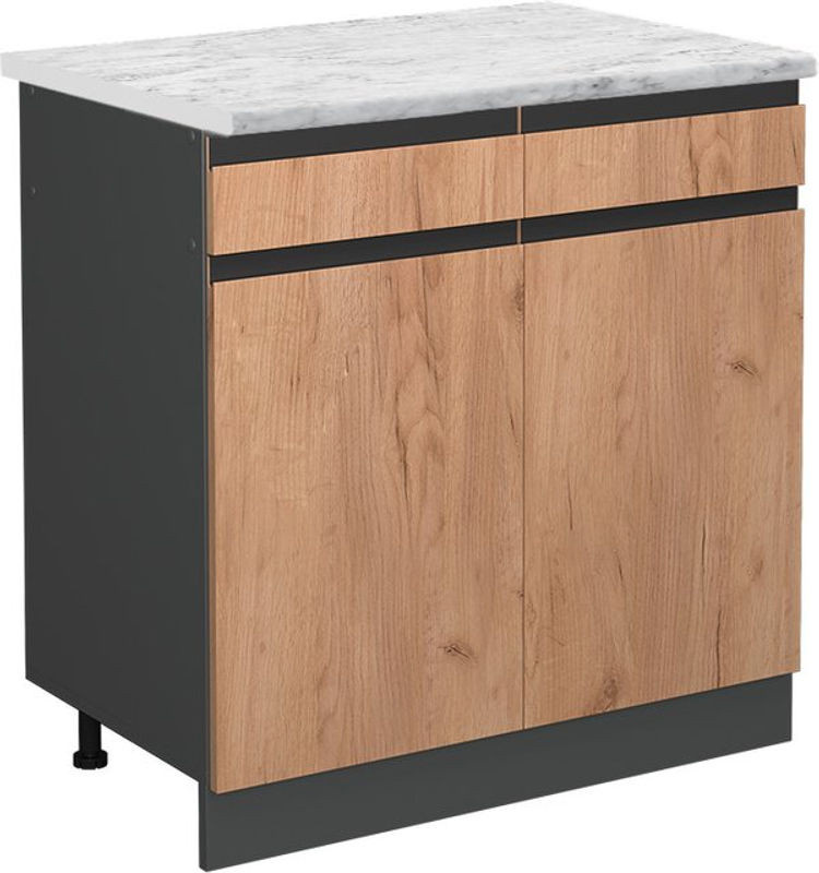 Vicco Schubladenunterschrank R-line Goldkraft Eiche mit Ap Marmor in Braun und Anthrazit, Breite: 80 cm - Bild 1
