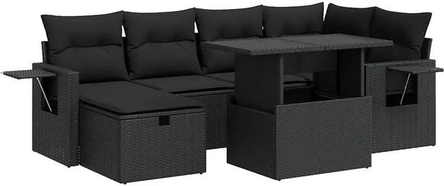 vidaXL 7-teilige Garten-Sofagarnitur aus Poly-Rattan mit Kissen in Schwarz - Bild 1
