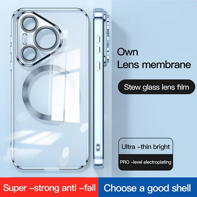 Magnetische Silikon Hülle für Huawei Pura 80 70 Ultra Pro Plus Transparent mit Gold-Effekt und kabellosem Laden - Bild 1