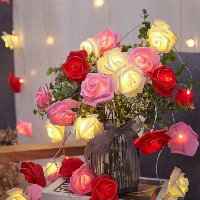 LED Lichterkette in Rot, Weiß und Rosa für Dekorationen zu Valentinstag, Hochzeit oder Party - Bild 1
