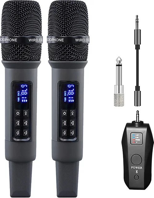 luxuglow 2-Kanal UHF Funkmikrofon-System mit Dual-Handheld-Mikrofonen in Schwarz für Bühne, Kirche und Party mit 30m Reichweite - Bild 1