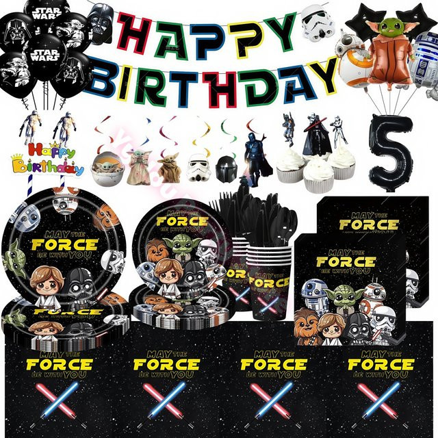 Hasbro Star Wars Geburtstagsparty-Dekorationen, Tassen, Teller, Servietten, Tortenaufsatz, Banner, Luftballons - Bild 1