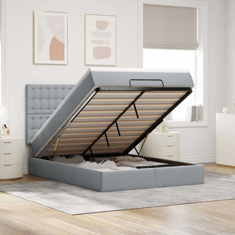 Vidaxl Ottoman Polsterbett mit Matratze und LED in Hellgrau, B/T: 140 x 190 cm - Bild 1