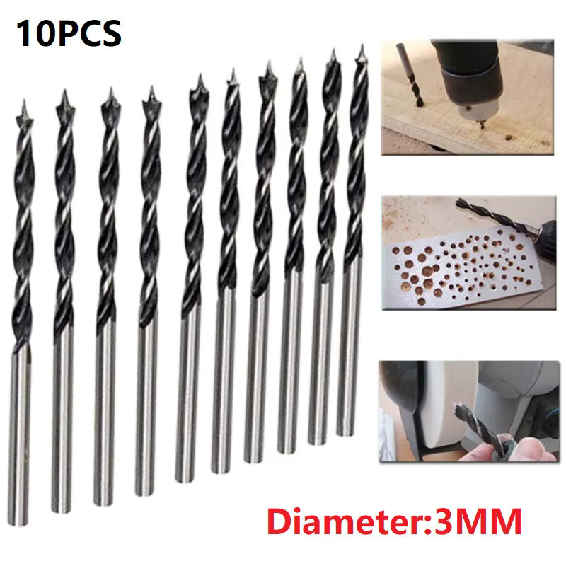 10 Stück DAZZLEEX Holzbohrer mit Mittelpunkt-Spitze, Spiralbohrer für Holzbearbeitung, Durchmesser: 3 mm, Farbe: Braun/Silber - Bild 3