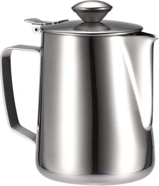 Milchaufschäumkrug aus Edelstahl mit Deckel von Yiran Furniture in Grau/Silber für Espresso, Latte und Cappuccino - Bild 1