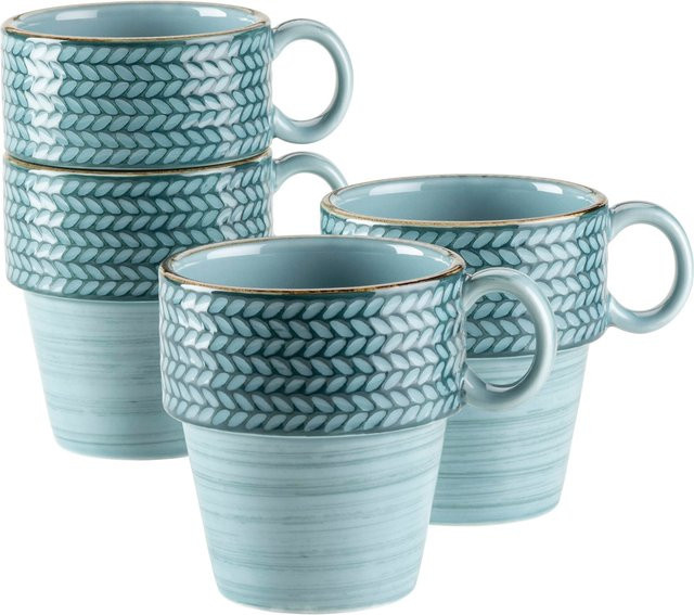 Mäser Kaffeetassen-Set Prospero aus Porzellan, 4 Stück, Blau und Ockerfarben, handbemalt - Bild 1