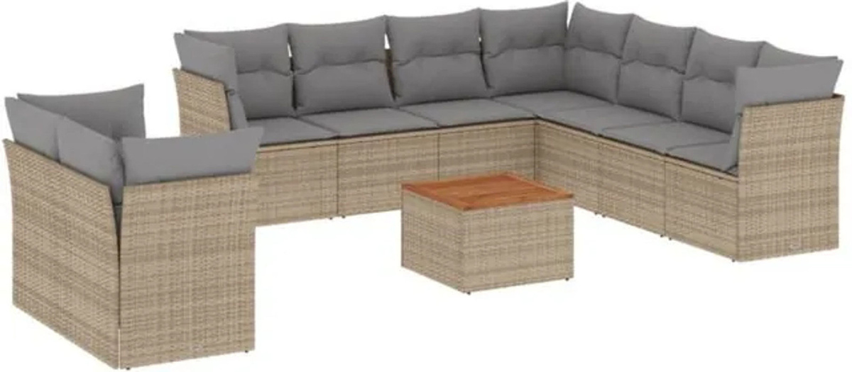Vidaxl 11-tlg. Garten-Sofagarnitur aus Polyrattan mit Kissen in Beige und Grau - Bild 1