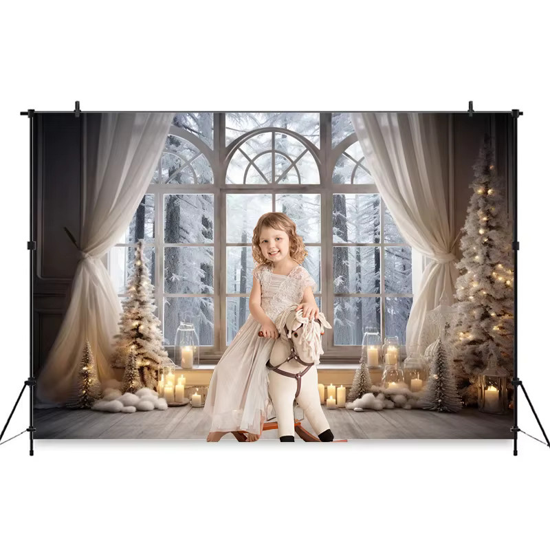 MOCSICKA Fotohintergrund Winterhaus mit Weihnachtsbaum und Schnee in Weiß für Studio-Fotografie und Innendekoration - Bild 2