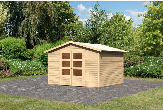 Karibu Holz-Gartenhaus Aesch in Natur mit Satteldach und modernem Design, B/T: 242 x 242 cm - Bild 1