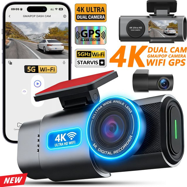 GMAIPOP Dash Cam 4K UHD Auto Kamera mit GPS, Wi-Fi und Nachtsicht in Schwarz - Bild 1