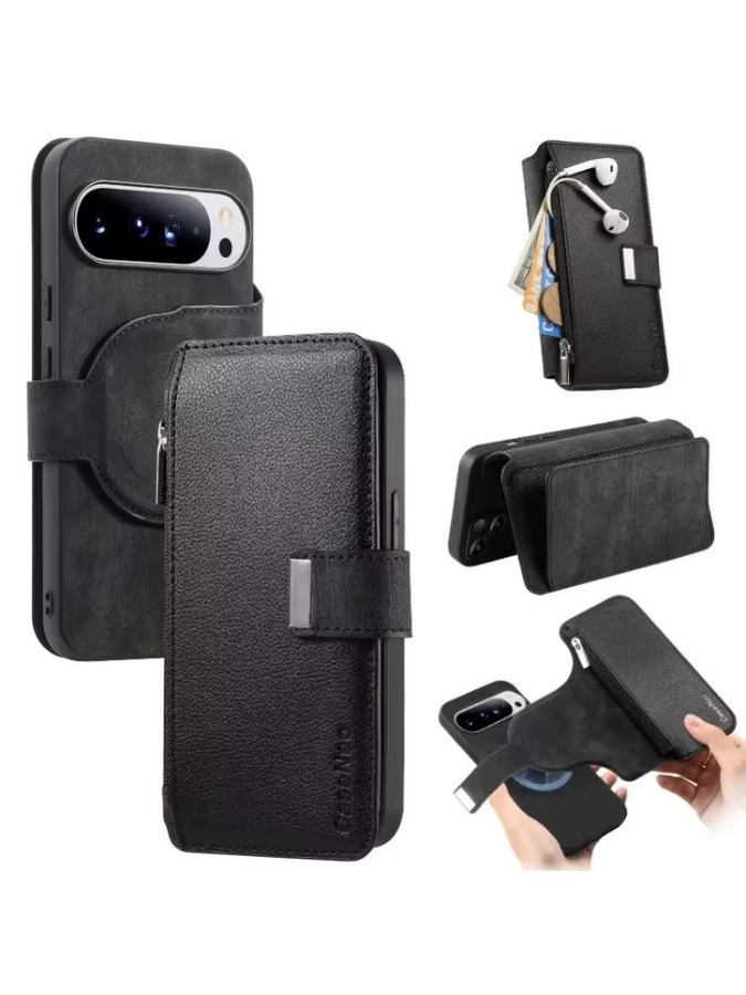 VYOPBC 2-in-1 Magnetische Lederhülle mit abnehmbarem Kartenhalter und MagSafe Brieftasche für Google Pixel 10 11 Pro XL 7 8 9 Pro XL 8A 9A in Schwarz oder Blau - Bild 7