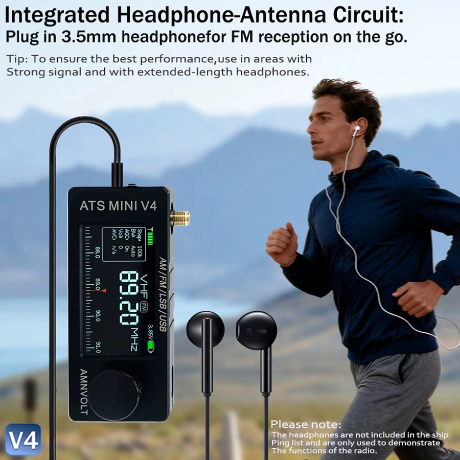 AMNVOLT V4B ATS MINI SI4732 Tragbares All-Band DSP Radio mit 1,9 Zoll IPS Bildschirm, FM AM SSB LSB USB Empfänger, Schwarz - Bild 4