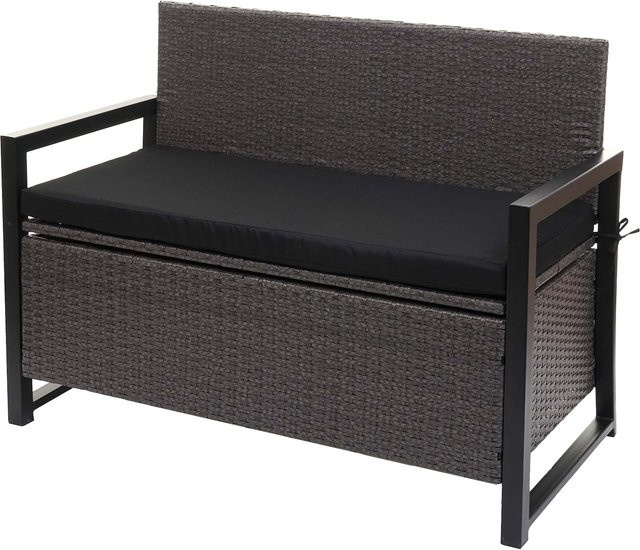 MCW Poly-Rattan 2er Sitzbank F39 Truhenbank mit Staufach und Kissen, Grau/Schwarz, B: 160,0 cm, H: 87,0 cm, T: 57,0 cm - Bild 1