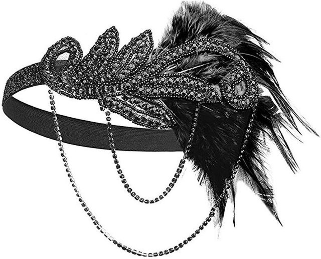 Haarschmuck Damen, Vintage, Schwarz, Feder, Stirnband - Bild 1