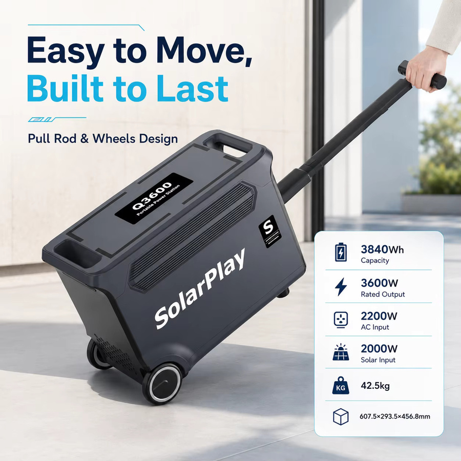 Solarplay Q3600 Tragbare Powerstation 3840Wh mit 3600W Reine Sinuswelle LiFePO4 Solargenerator in Schwarz - Bild 6