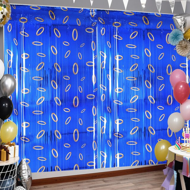 MicroPlush Party-Dekoration Ring-Folie-Fransenvorhänge in Blau und Gold für Geburtstag und Videospiel-Partys - Bild 1