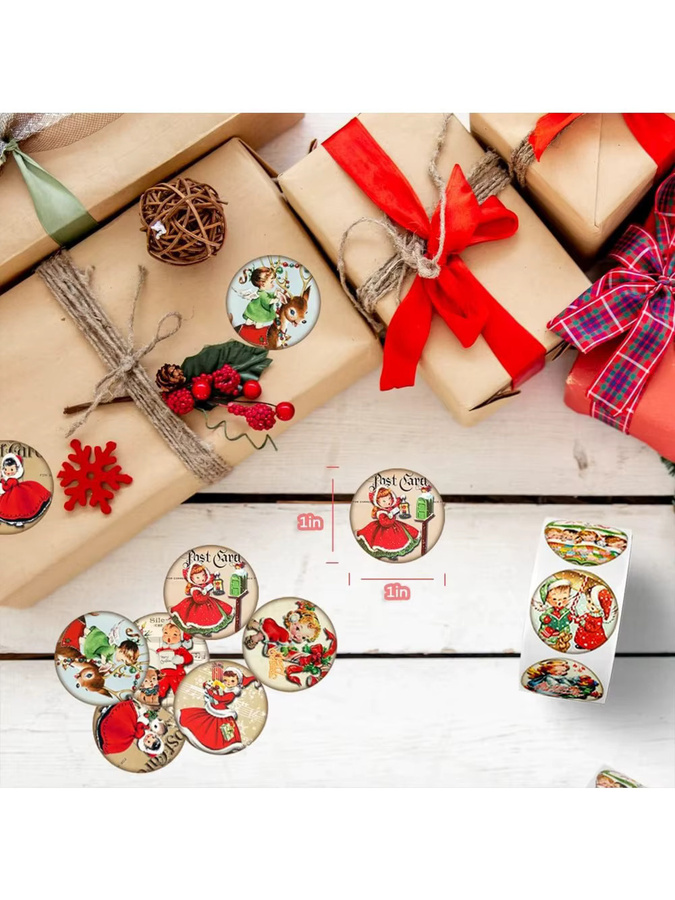 TYFYO 500 Stück Frohe-Weihnachts-Aufkleber, runde Weihnachtsetiketten in Multicolour, Durchmesser: 2,5 cm - Bild 5