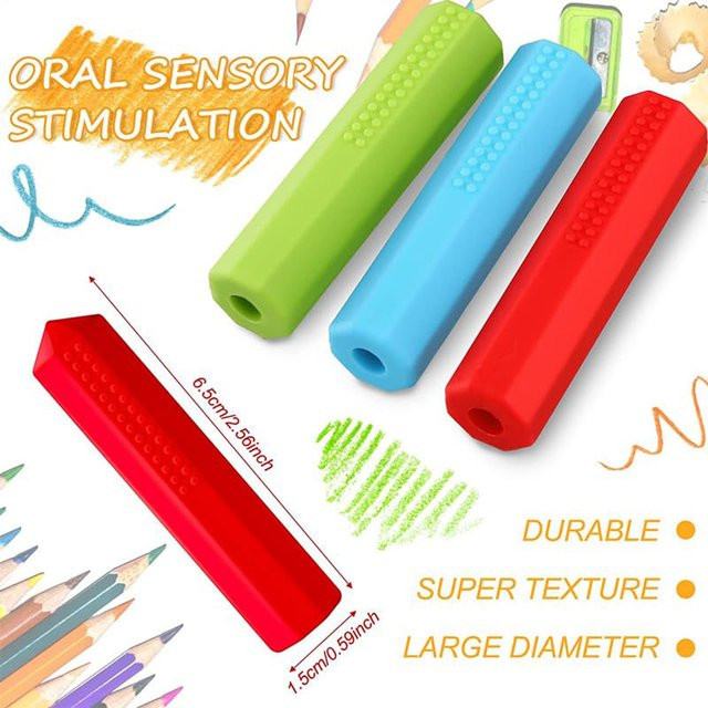 3-teiliges Set sensorische Stiftaufsätze aus Silikon in Multicolor als beruhigendes Fidgeting-Tool für Kinder und Jugendliche - Bild 1