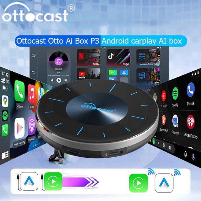 OTTOCAST P3 Otto AI Box Kabelloses Android Auto und CarPlay Smart TV Box in Schwarz - Bild 1
