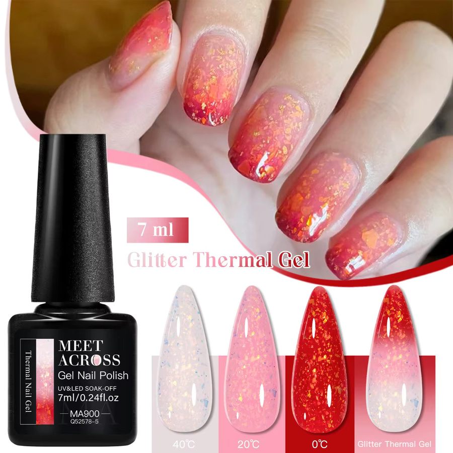 MEET ACROSS Thermischer UV Gel Nagellack, 6 Stück, Glänzend - Bild 3