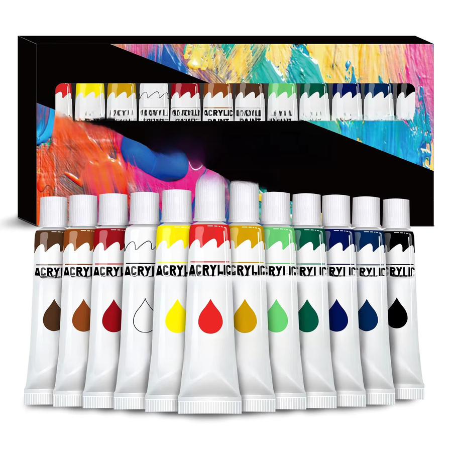 Acrylfarben-Set mit 12 Farben in Multicolour, 12 ml pro Tube, ungiftiges Kunst-Malset für Holz, Leinwand, Stoff, Stein und Glas - Bild 7