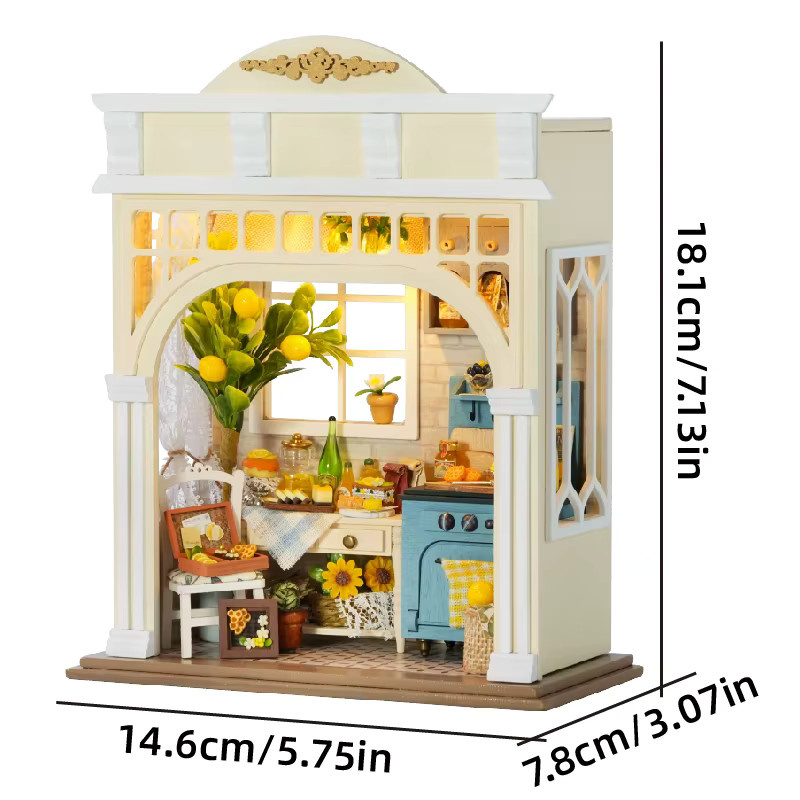 zuuton Ländliches Zitronen-Küchen-Landhaus, DIY Miniaturhaus-Set, Holz, mit LED-Beleuchtung - Bild 3