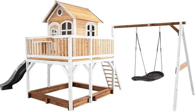 Axi Liam Spielturm mit Roxy Nestschaukel aus Holz in Braun, Weiß und Grau B/H/T: 613 x 277 x 291 cm - Bild 1