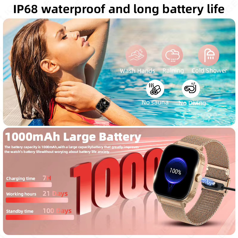 LIGE Smartwatch für Damen und Herren mit 2,04 Zoll HD-Display, Bluetooth-Anruffunktion, Herzfrequenz- und Blutsauerstoffmessung, Weiß mit Milanaise-Armband - Bild 2