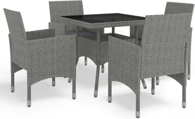 Furnicato 5-teilige Garten-Essgruppe aus Poly Rattan und Glas in Grau mit Hartglasplatte und wetterfesten Kissen - Bild 1