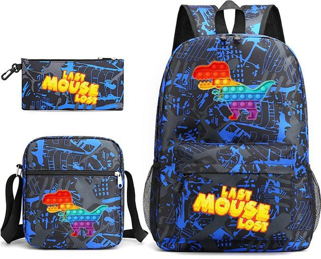 3-teiliges Schulrucksack-Set in Blau aus Oxford-Stoff mit Schultasche, Schultergurt und Federmäppchen - Bild 1