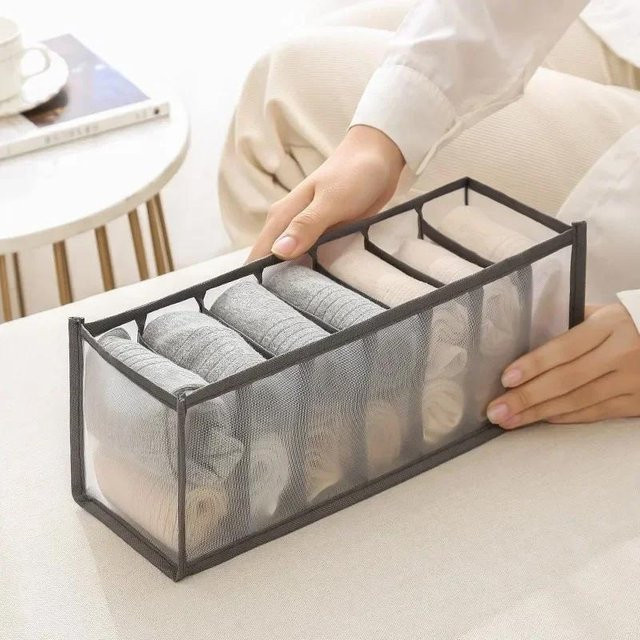 XYNN Unterwäsche Schubladen Organizer aus Stoff, faltbare Schrank Organizer Boxen mit Trennern, Grau, B/T/H: 32,0 x 12,0 x 12,0 cm - Bild 1