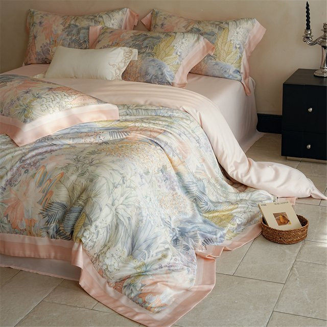 Dreamreal Luxuriöses Maulbeerseide Bettwäsche-Set mit romantischem Blumenmuster in King und Queen Größe - Bild 1