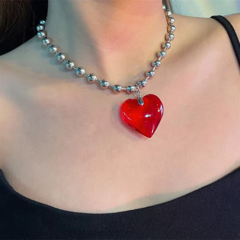 Erpels Halskette, rotes Herz Anhänger, Kristall, Silber, Unisex - Bild 3