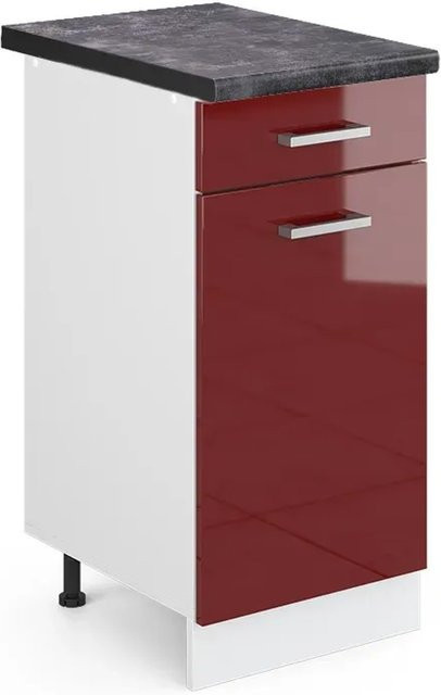 Vicco Küchenunterschrank R-Line in Bordeaux Hochglanz und Weiß mit Anthrazit, B: 40 cm, H: 81,6 cm, T: 60 cm - Bild 1