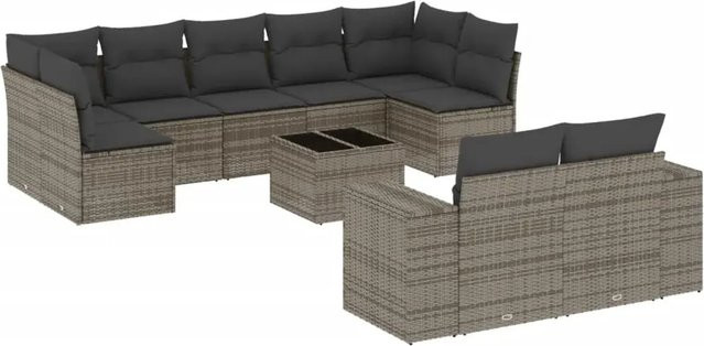 vidaXL 10-teilige Garten-Sofagarnitur aus Poly-Rattan mit Kissen in Grau - Bild 1