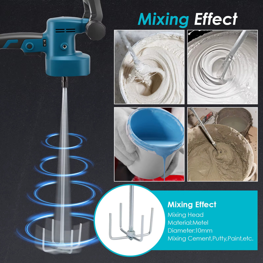 Rbefeuly Akku-Wandglättungs-Poliermaschine in Blau mit 6 Geschwindigkeiten und automatischem Mixer zum Verputzen von Wandbeton und Zementmörtel - Bild 5