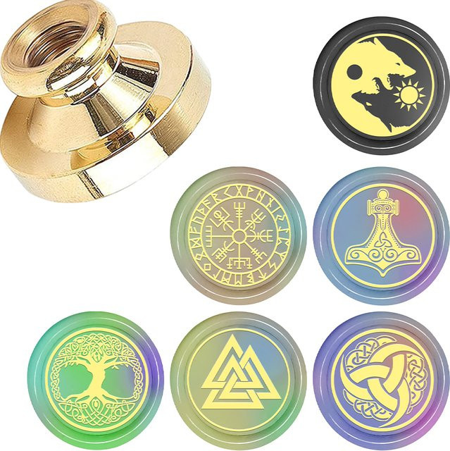 Kooer Wikinger Rune Vegvisir Wachssiegelstempel aus Holz in Gold - Bild 1