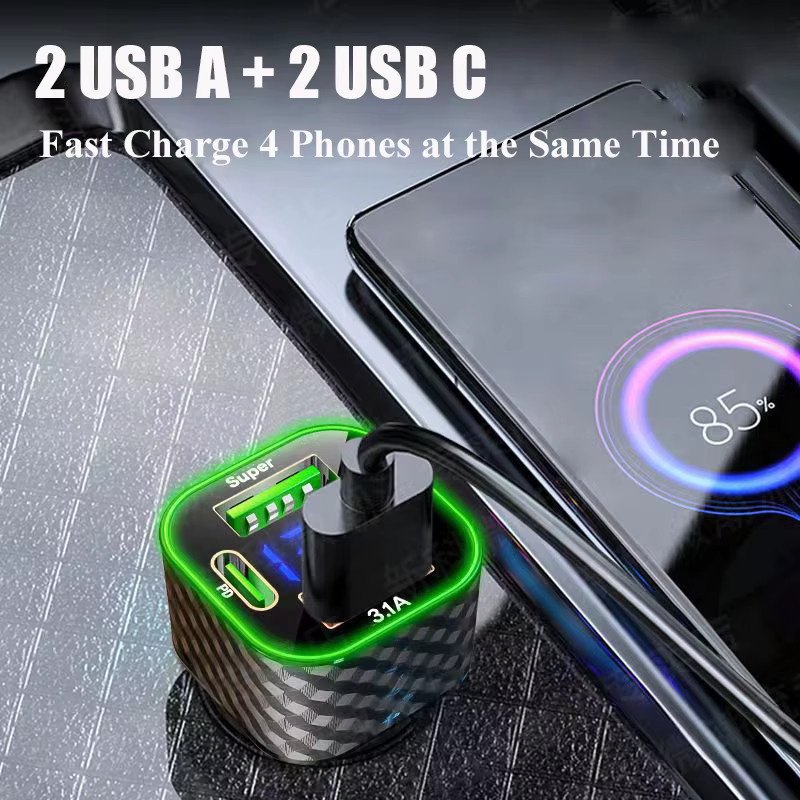 UYUXIO USB-C Auto-Handy-Ladegerät Dual PD 4-in-1 mit Spannungsanzeige, Superschneller Ladeadapter für iPhone, Xiaomi, Oppo, Vivo und Samsung, Schwarz - Bild 5