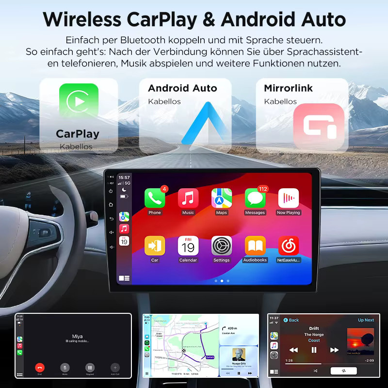 Junsun Android 15 Autoradio für Citroen C4 C-Triomphe Quatre 2004-2014 mit 9 Zoll IPS-Bildschirm, kabellosem Apple CarPlay und Wi-Fi in Schwarz - Bild 4