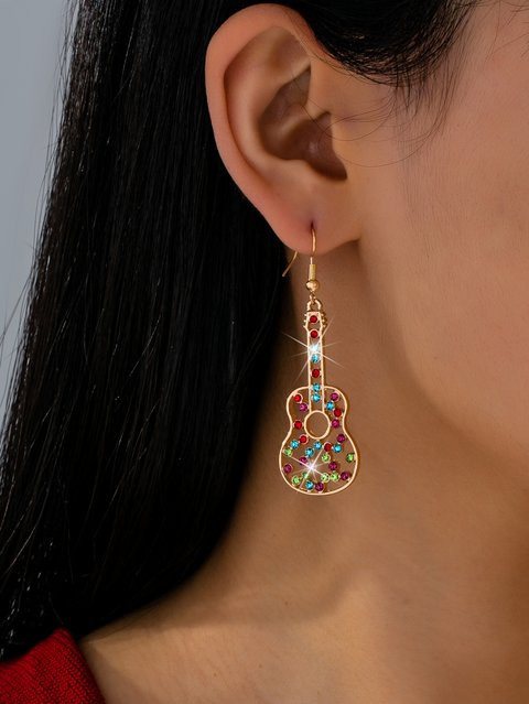 Ohrringe Gitarren-Motiv, Kristall, Gold, Damen - Bild 1