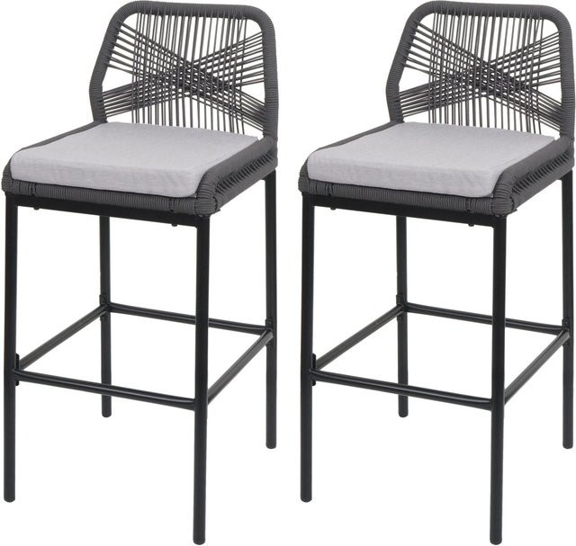 Proregal 2er-Set Rope-Barhocker mit Seilgeflecht und Sitzpolstern in Anthrazit und Hellgrau, H x B x T: 101 x 45 x 52 cm, Sitzhöhe: 76 cm - Bild 1